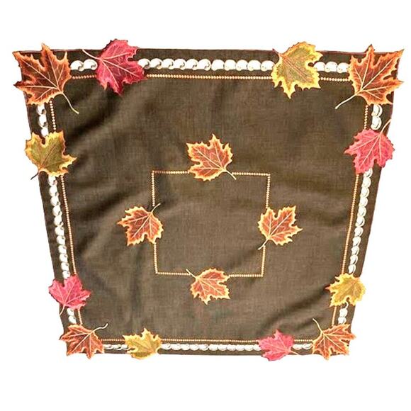 WIMPOLE STREET CREATIONS Embroidered Fall Leaves‎ 32" Square Tablecloth - Picture 3 of 3